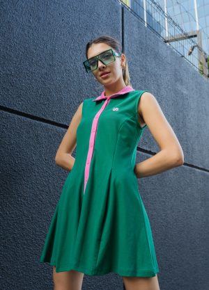 Green Dress with Pink Logo - Runway Collection
