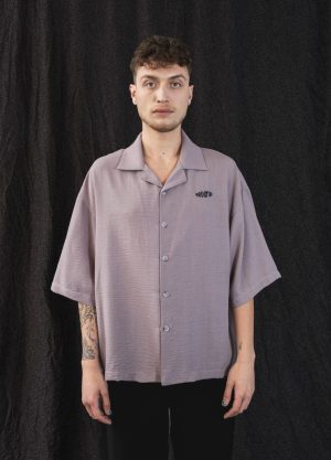 unisex lila keten nakışlı gömlek